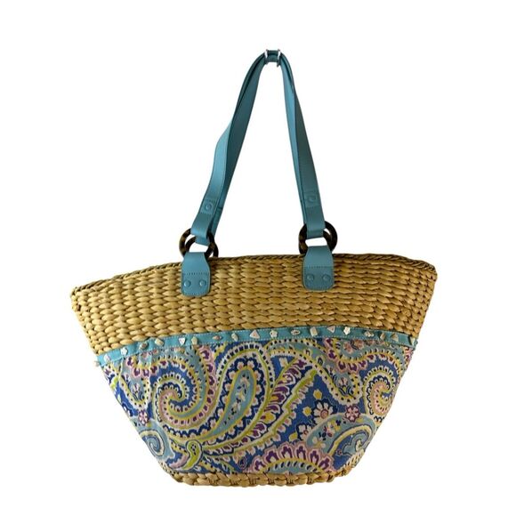 Vera Bradley straw beach shoulder bag Capri Blue - Picture 1 of 11